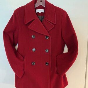 Red double breasted pea coat